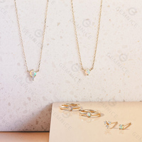 Gemnel mode 925 perak murni 18k lapis emas opal berlian jimat kalung