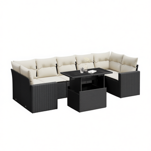 Ensemble de canapés de jardin en rotin noir 6 places avec rangement, mobilier d'extérieur au design contemporain - Product Image 1