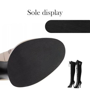 Botas altas hasta <span class=keywords><strong>el</strong></span> muslo con punta abierta para mujer, con cordones, tacón de aguja, de gamuza y charol, para pole dance, con hebilla - Product Image 4