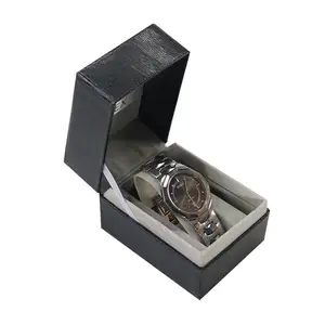 Fancy Factory Sell Cardboard Black Paper Velvet C-ring Inside Watch Gift Packing Box With Customize Logo