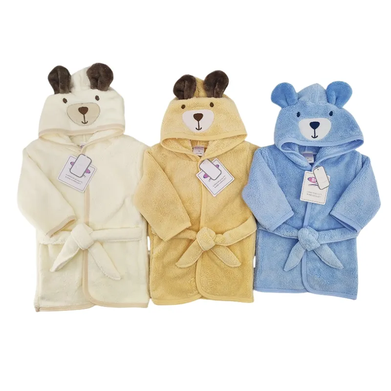 Wholesale price baby cartoon bear bath robe baby shower gear baby hooded robe