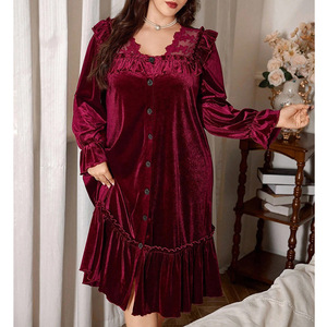 Camicia <span class=keywords><strong>da</strong></span> <span class=keywords><strong>Notte</strong></span> Comoda e Larga per Donne <span class=keywords><strong>Taglie</strong></span> Forti, Nuovo Stile con Rifiniture in Pizzo e Velluto, Perfetta per il Relax - Product Image 4