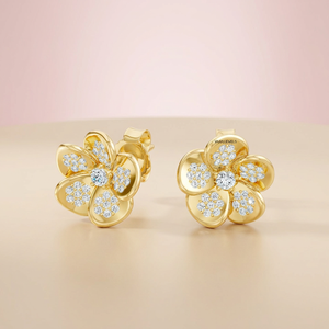 ต่างหูเพชรทรงกลมแบบดอกไม้ ผลิตในห้องปฏิบัติการ ตัวเรือนทอง 10K 14K 18K เงินแท้ 925 935 เครื่องประดับชั้นดี - Product Image 1