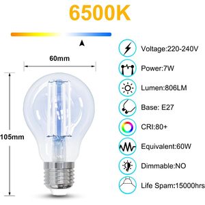 Lampadina LED Antela E27 7W 806LM 6500K Bianco Freddo Non Dimmerabile Alimentazione CA Risparmio Energetico 15000 Ore SMD Confezione da 6 - Product Image 5