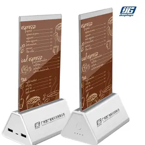 Led suporte do menu com carregador de telefone móvel desktop, estação de carregamento de telefone na porta, suporte do menu de serviço com carregador de energia