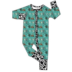 Pyjama bébé en bambou personnalisé à imprimé western, 95% bambou, 5% élasthanne, <span class=keywords><strong>avec</strong></span> fermeture éclair double sur les pieds et les mains - Product Image 3