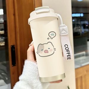 Lelyi Ins Girly coeur dessin animé mignon chaton en acier inoxydable bouteille haute valeur créative petite tasse thermos fraîche - Product Image 5