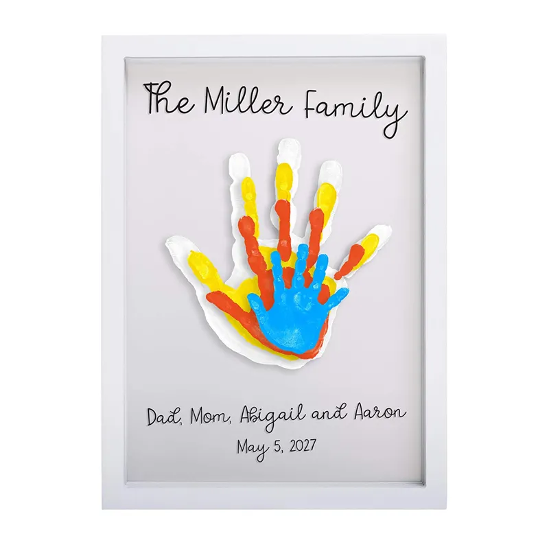 स्पष्ट परिवार हाथ की रेखा फ्रेम परिवार प्रिंट दान बहुरंगा DIY कला फ्रेम बच्चे हाथ की रेखा परिवार