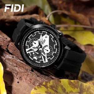 นาฬิกาข้อมือผู้ชาย FIDI รุ่น Mens Gear Dial สีดำ พร้อมโครโนกราฟและสายซิลิโคน - Product Image 6
