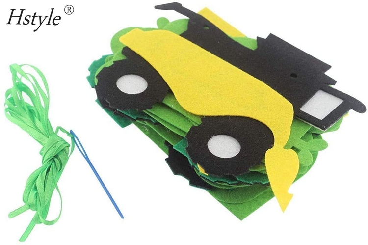 Lot De Décorations D'anniversaire Tracteur Vert - 10 Bannières + Guirlandes + Cartes - Thème Ferme Pour Enfant