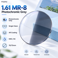 Verres photochromiques gris Kingway MR-8 de haute qualité, vision simple, 1.61, 70/75mm, avec traitement antireflet HMC HC pour lunettes