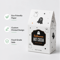 Boîte personnalisée pour mélange de chocolat chaud d'Halloween, emballage de boisson en carton blanc avec impression fantôme, vente en gros, boîte cadeau chocolat chaud OEM