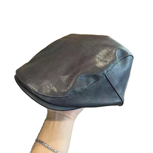 Casquette béret unisexe en cuir PU LongTai, automne-hiver, style rétro britannique, broderie 3D, mode décontractée, pour la pêche, les voyages quotidiens - Product Image 1