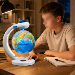 Globo Terrestre Levitante con Luce LED e Altoparlante, Orologio Rotante a 360°, Giocattolo Educativo di Geografia - Product Image 1