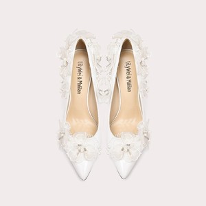 <span class=keywords><strong>Tacchi</strong></span> alti floreali eleganti in pizzo bianco da donna di altezza personalizzata <span class=keywords><strong>con</strong></span> decorazioni di perle e tacco a spillo - Product Image 3