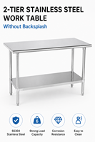 Meja Kerja Dapur Komersial Stainless Steel Dua Tingkat, Finishing Poles, Tahan Korosi, Model Berdiri Sendiri