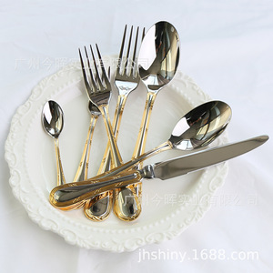 Ensemble de couverts brillants Jh à motifs, couteau à steak, fourchette et cuillère, en acier inoxydable 304 poli miroir, pour la table - Product Image 3