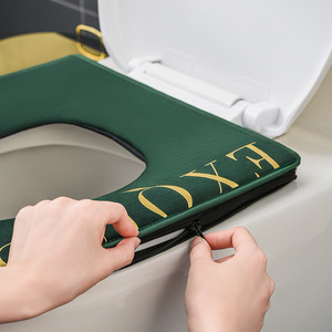 Couvre-siège de toilette rond vert en coton imperméable épaissi antidérapant pour toilettes - Product Image 4