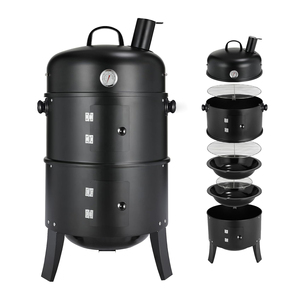 Parrilla Ahumadora 3 en 1 de Estilo Moderno y Grado Comercial para Barbacoa al Aire Libre con <span class=keywords><strong>Asador</strong></span> Giratorio y Carro de Mano con Recubrimiento en Polvo para Leña o Carbón - Product Image 1
