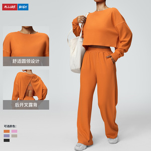 Sudadera de punto con cuello redondo para mujer Allurebody, color sólido, transpirable, holgada, de manga larga, para uso informal en otoño e invierno - Product Image 1