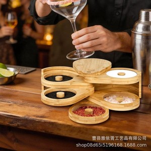 Caja giratoria de bambú de cinco niveles para condimentos con almacenamiento de sal y azúcar para uso en bares y cócteles - Product Image 3