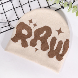 Bonnet unisexe en acrylique jacquard style urbain, motif lettres rétro, tricoté, pour l'hiver, vente en gros, service d'étiquetage privé - Product Image 5