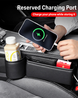 Boîte de rangement de luxe pour l'espace entre les sièges de voiture avec porte-gobelet, organisateur en cuir souple pour téléphone, cartes, clés, plateau côté conducteur et passager