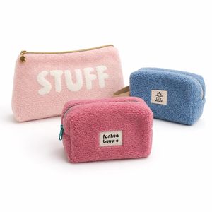 Wholesale Teddy Fleece Cosmetic Pouch Set Soft <b>Plush</b> Makeup Bags <b>Large</b> and Small Travel Toiletry Organizers Custom Logo - Product Image 1