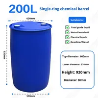 Fût carré en plastique extra épais de 200 L à double anneau, couvercle ouvrable, 9,5 kg, pour lubrifiant, liquides usagés, diesel, produits chimiques, incassable