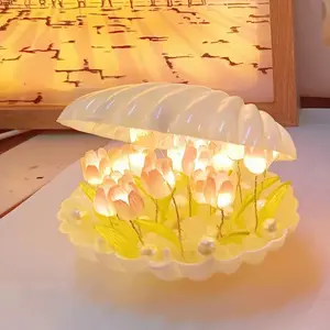 Shell Tulip Diy Night Light Handmade Flower Lamp Tulipanes Atmosphere Tulip Night Light