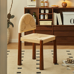 Sillas de comedor Retro nórdicas, diseño de madera maciza, respaldo de cuerda de paja, mesa de comedor informal y sillas, apartamento moderno y sencillo - Product Image 6