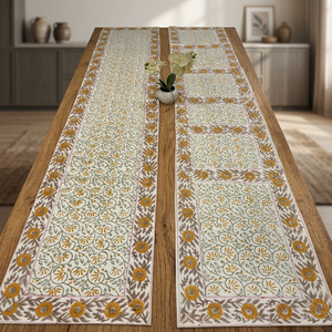 Ensemble chemin de table et tapis à motifs modernes faits à la main |   Décoration de table en tissu 100% coton pour la maison et la salle à manger - Product Image 2