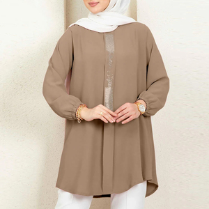 Women Casual Solid Ramadan Dubai Turkish Shirt Islam Clothing Autumn Fashion <strong>Sequins</strong> Blouse Long Sleeve Muslim <strong>Tops</strong> - Product Image 3