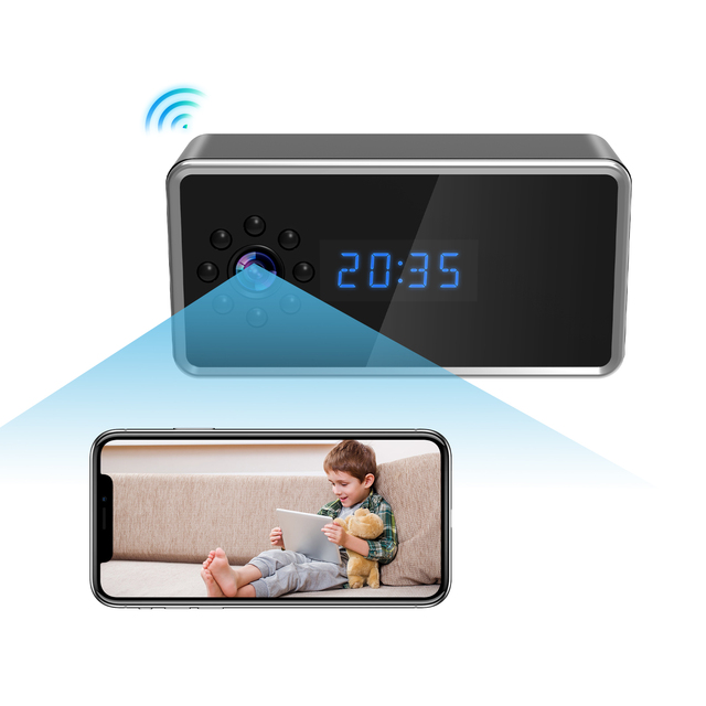 Mini Full HD 1080P Alarm Clock Camera with Wireless Wifi Control Infrared Night Vision Wide Angle CMOS Sensor 1-Year Warranty