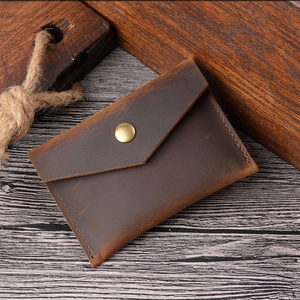 Porte-cartes en cuir véritable Crazy Horse, mini porte-monnaie à bouton-pression, portefeuille vintage en cuir de vachette pour hommes et femmes - Product Image 5