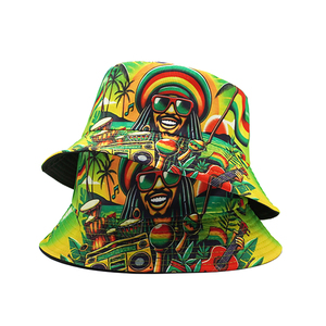 Protector solar al aire libre Panamá gorra para hombres y mujeres Reversible pescador sombreros Juneteenth <span class=keywords><strong>Bob</strong></span> <span class=keywords><strong>Marley</strong></span> dibujos animados Rasta estilos sombrero de cubo - Product Image 2