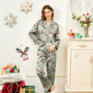 Custom Printed Milk Silk Long Sleeve <strong>Pajamas</strong> For Women Wholesale Button-Down Sleepwear Set Elastic Waist 2 PCS Femme Pyjama - Product Image 6