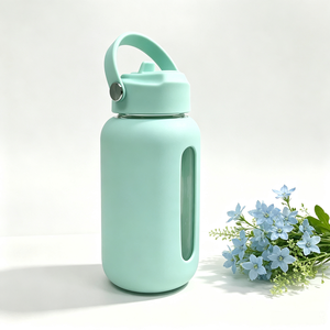 Bouteille d'eau en verre borosilicate avec couvercle à poignée portable, étanche, personnalisable, en silicone de qualité supérieure, OEM ODM - Product Image 2