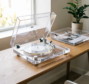 Tourne-disque portable en acrylique avec haut-parleur Bluetooth, enregistrement USB, lecteur de disques vintage 3 vitesses pour la décoration de la maison et les cadeaux - Product Image 5