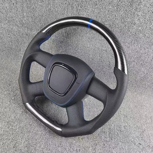 Volant en cuir et fibre de carbone haut de gamme personnalisable pour <span class=keywords><strong>Audi</strong></span> A3 A4 B8 A5 8T A6 C7 Q5 8R, fabrication forgée, marqueur d'alignement <span class=keywords><strong>bleu</strong></span> - Product Image 6
