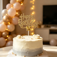 Fabrikpreis 3D Plastik Happy Birthday Cake Topper Sechseckiger Rahmen Kursivschrift Geburtstagstorten-Dekoration Party-Feier