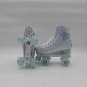 Patins à roulettes Quad en plein air pour femmes et filles de haute qualité roue en cuir scintillante avec produit à rouleaux clignotants en PVC avec dent bleue - Product Image 5