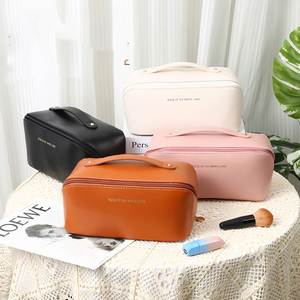 PU Leather Water Resistant Fashion Cosmetic <b>Bag</b> Portable for Travel for Zipper Makeup Organizer with Letter Pattern - Product Image 2