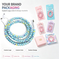 Câble de données USB 3-en-1 exquis à motif floral marbré et perles, idéal comme cadeau décoratif, accessoire de charge multi-embouts pour téléphone portable
