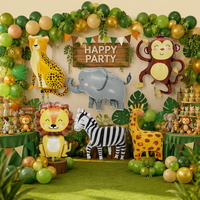 6 Ballons en Aluminium 3D Thème Animaux de la Jungle Safari (Lion, Léopard, Girafe, Zèbre, Éléphant, Singe) pour Décoration de Fête