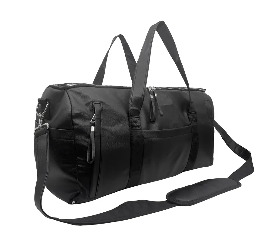 Meilleures ventes, nouveau sac polochon d'extérieur en cuir PU noir durable et élégant avec sac à chaussures, résistant à l'eau