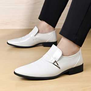 Patent Leather Men's Pointed <b>Toe</b> Loafers Office Career Solid Color Breathable Rubber Outsole Microfiber Lining Embossed Logo - Product Image 2