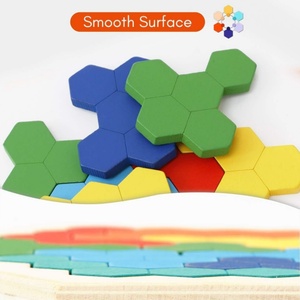 Mainan Edukasi Prasekolah Heksagon Cat Berbasis Air Montessori Anak-anak Tahan Lama, Puzzle Kayu Alami Serbaguna yang Menyenangkan - Product Image 2