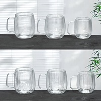 Tasse à café en verre à double paroi martelé et lisse avec poignée - Mug isolé en borosilicate résistant à la chaleur pour latte et thé