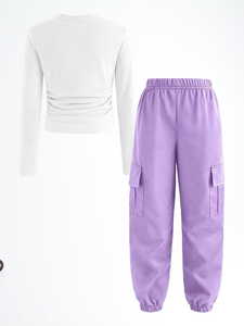 Novidades de Primavera 2026, Conjuntos de Roupas para Meninas Adolescentes, Camiseta de Manga Longa Estampada e Calças Cargo, Conjunto de Roupas para Crianças em 2 Peças - Product Image 3